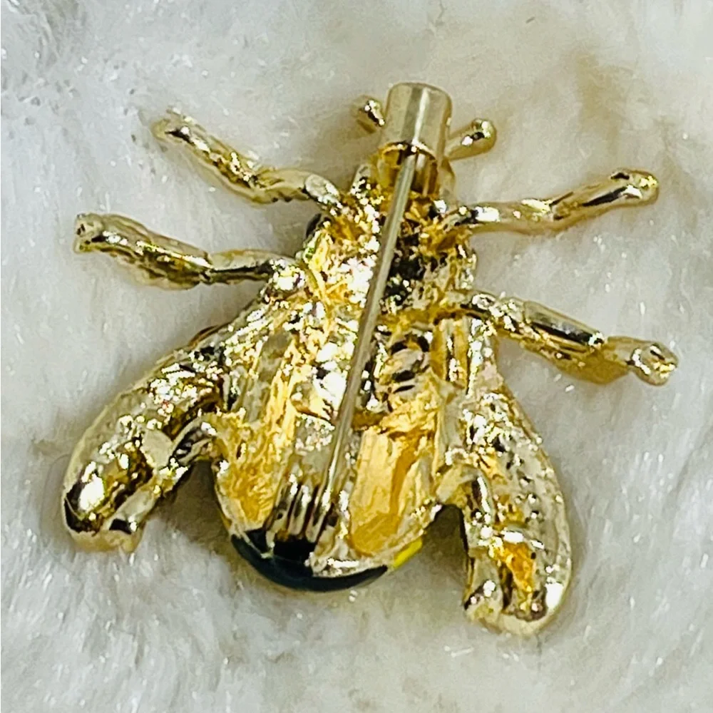 Gold and Yellow Bee Crystal Accent Brooch